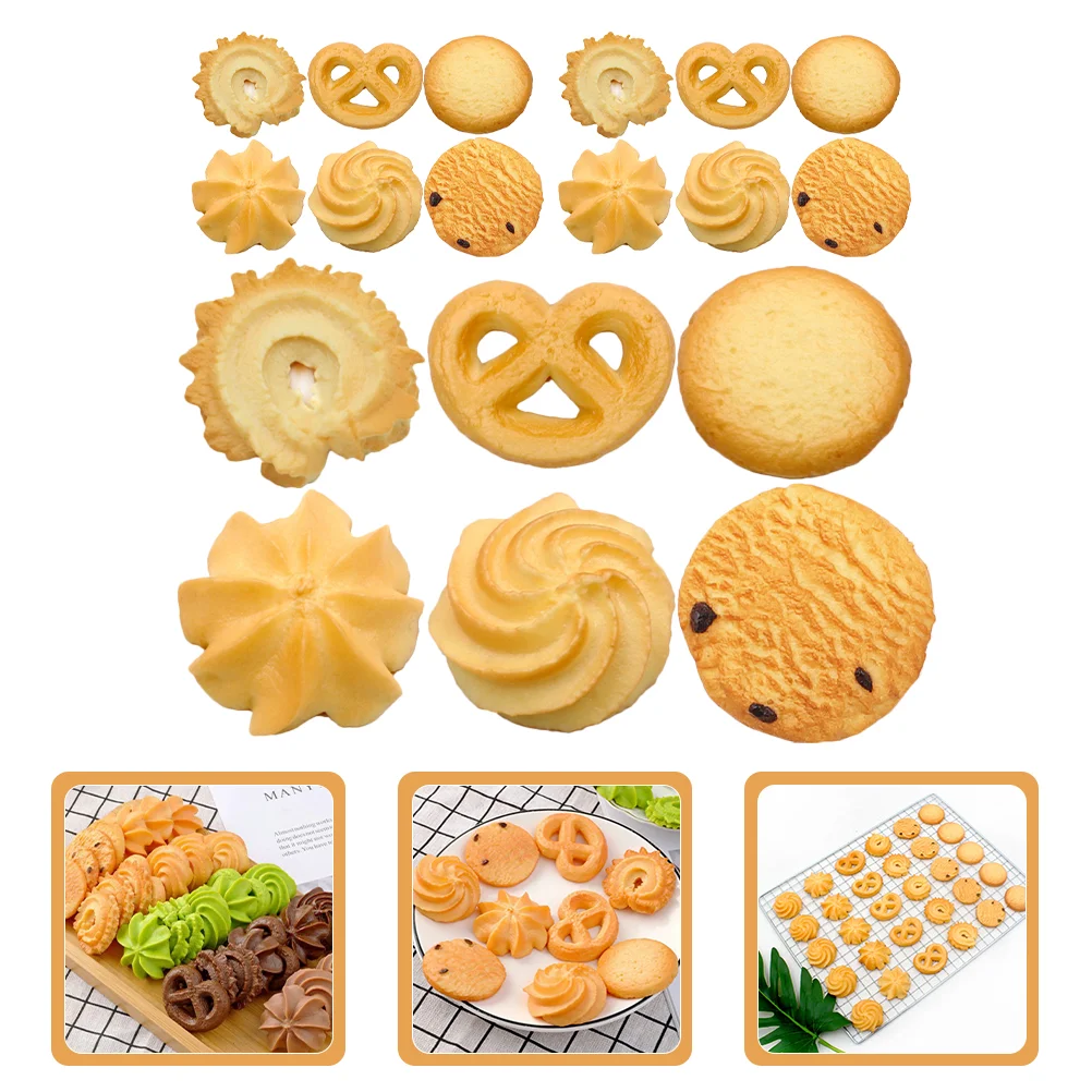 

18 Pcs Cookies Model Bread Shop Prop Fake Realistic Food Dessert Decorate Lifelike Biscuit Pvc Pretend Toy Bride Artificial