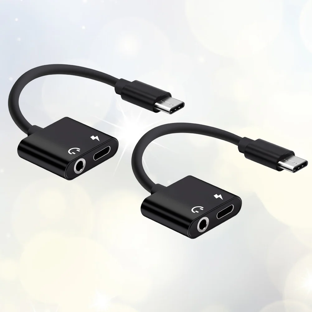 2Pc 2 In 1 Aluminum Alloy Type-C to 35mm Headphone Adapter Audio Adapter (Black) type-c adapter type-c adapter 35mm