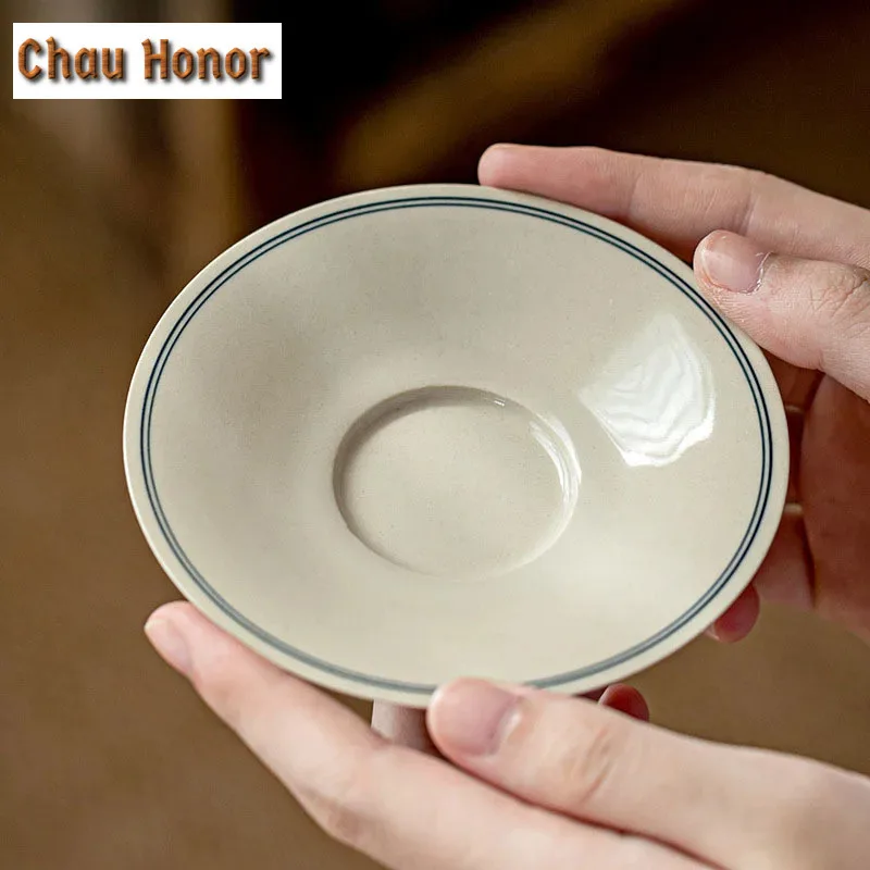 

2 шт./компл., керамическая подставка для чашки чая в стиле ретро с серой глазурью, креативная подставка для чашки чая кунг-фу, держатель для чая, термоизоляционная пластина, чайная церемония