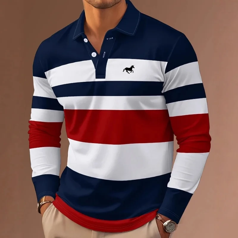 

Spring Autumn Casual Men's Polo Shirts Fashion Classic Striped Printed Long Sleeve Polo Shirt Daily Versatile Fit Men's Clothing