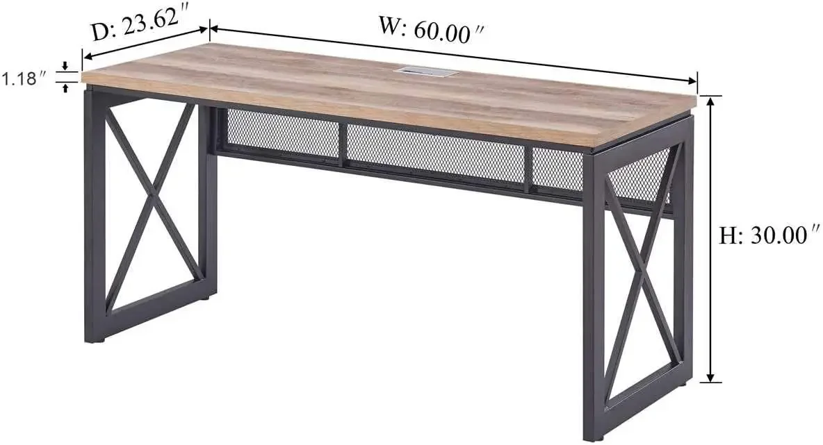 Industrial Home Office Desks, Rustic Wood Computer Desk, Farmhouse Sturdy Metal Writing Desk (60 Inch, Vintage Oak)