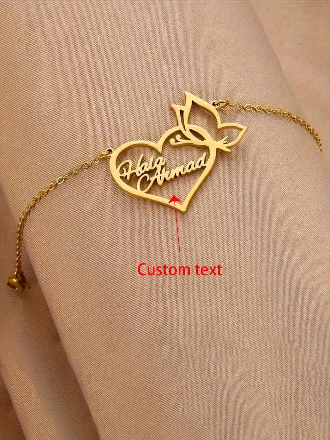 

DOREMI 18K Gold-Plated Stainless Steel Jewelry Gift Design Customized Name Heart-Shaped Butterfly Name Bracelet