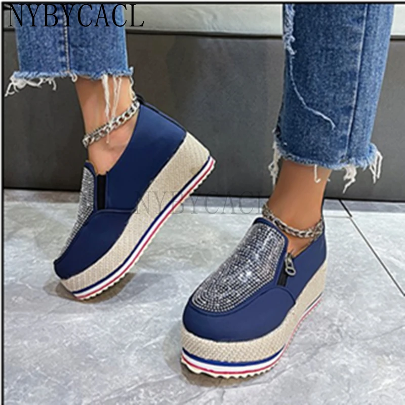 Vulcanize Shoes Women Sneakers Ladies Solid Color Wedge Thick Shoes Round Toe Lace-Up Comfortable Platform Sneakers 2023 Fashion