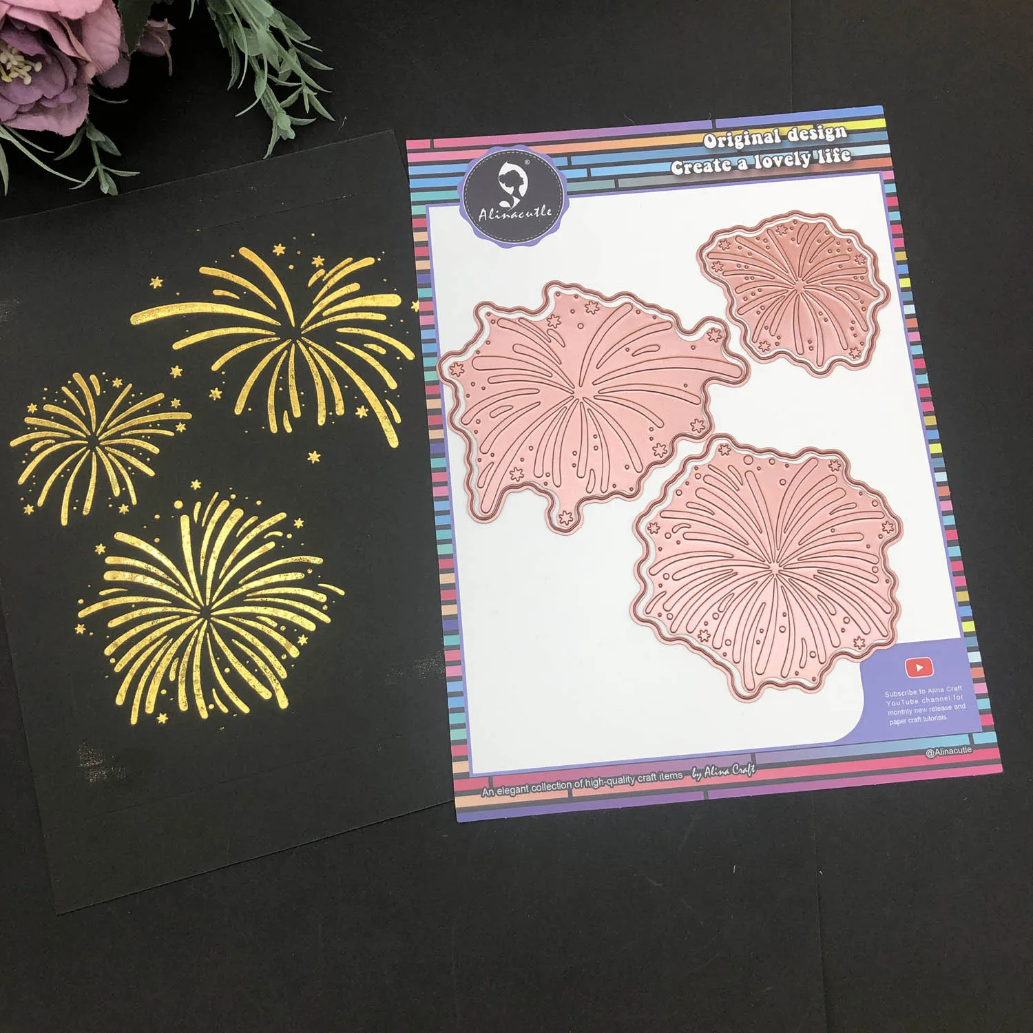Alinacutle Big Foil Stamping Dies Cut 3pc Fireworks Paper Craft Card Template Scrapbook Handmade Craft Art Cut Dies