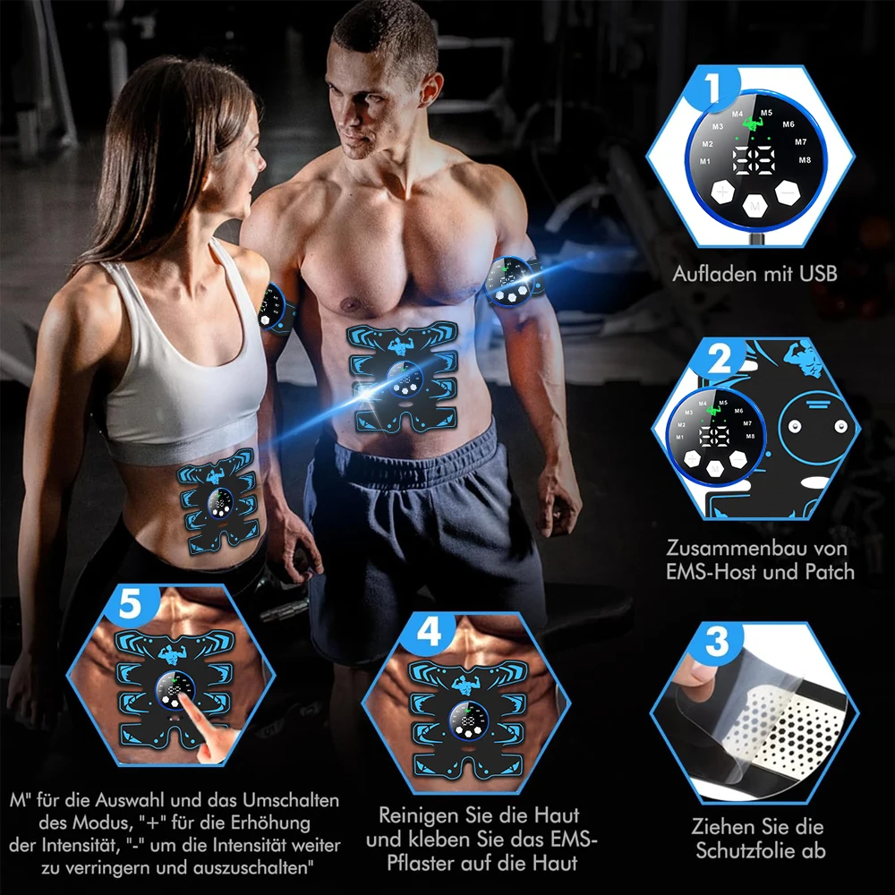 EMS abdominal patch 8-piece abdominal patch muscle training device, fully compatible with USB charging for the whole body