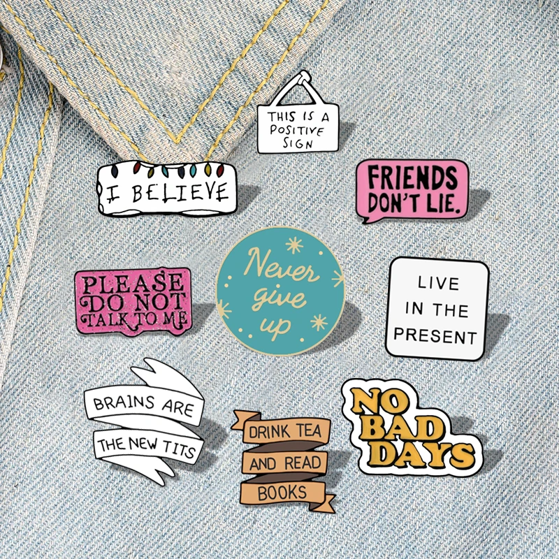 Quote Funny Enamel Pins Live Life Happy Brooches Lapel Pin Power Letter Custom Shirt Bag Motivational Badge Friends Gift Jewelry