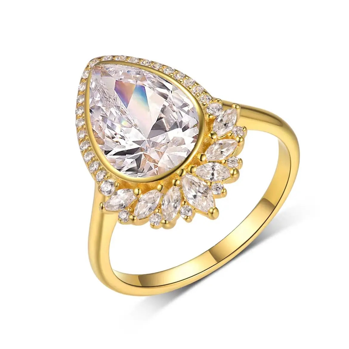 Water Drop Shape Moissanite Luxury Female Ring S925 Silver Plated 18K Gold Main Stone 4ct/8*12mm