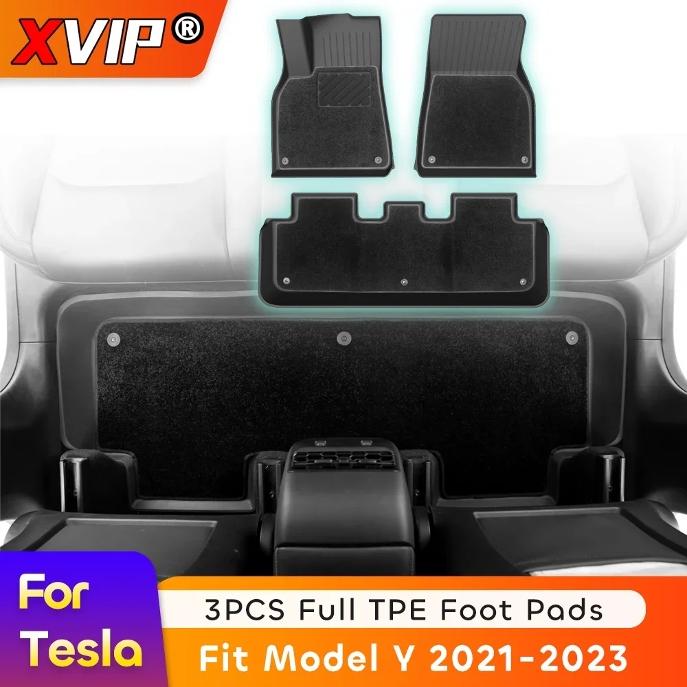 

Автомобильные коврики XVIP под заказ для Tesla Model Y 21-23, для вождения с левой рукой, для любой погоды, водонепроницаемые 3 шт., коврики из термопластичного эластомера + резиновый ковер в комплекте
