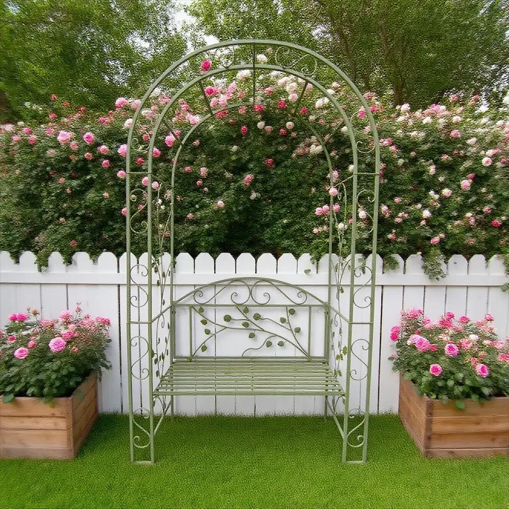 Wedding European-style wrought iron arch flower rack with door flower gate outdoor courtyard garden climbing vine rack rose gree