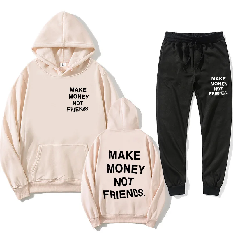 Hoodie Set Geld verdienen nicht Freunde Hoodie Jogging hose Herren-und Damenmode Brief druck Paar Hoodie Sweats