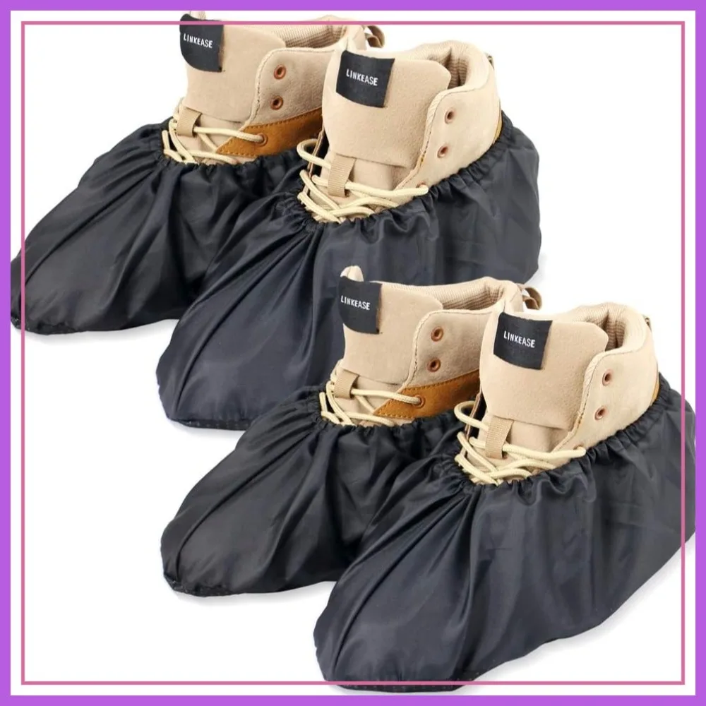 

Reusable Boot & Shoe Covers, Water Resistant, Non-Skid, Washable for Real Estate Contractors, 2 Pairs Large Black