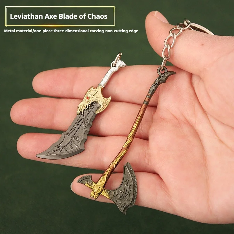 6cm God Of War Ragnarok Kratos Leviathan Axe Keychains Game Peripheral Metal Sword Weapon Model Collectible Toy Pendant Gifts