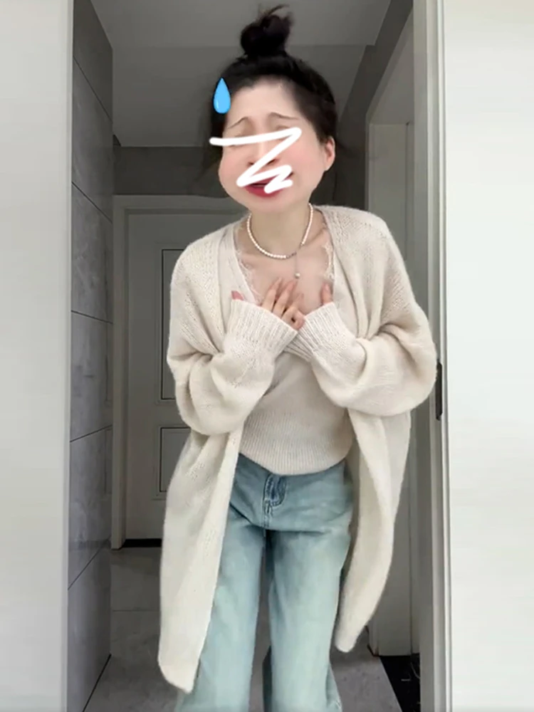 Suéter de malha feminino coreano sle jaet outono inverno novo preguiçoso faion sentimento de alta qualidade versátil camada base cardigã aberto