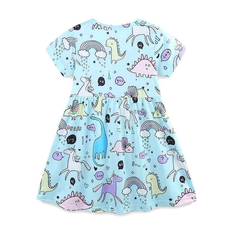 Little maven 2025 Summer New Kids Clothes Baby Girls Children's Clothing Cartoon Rainbow Dinosaurs Dresses 2-7 Years