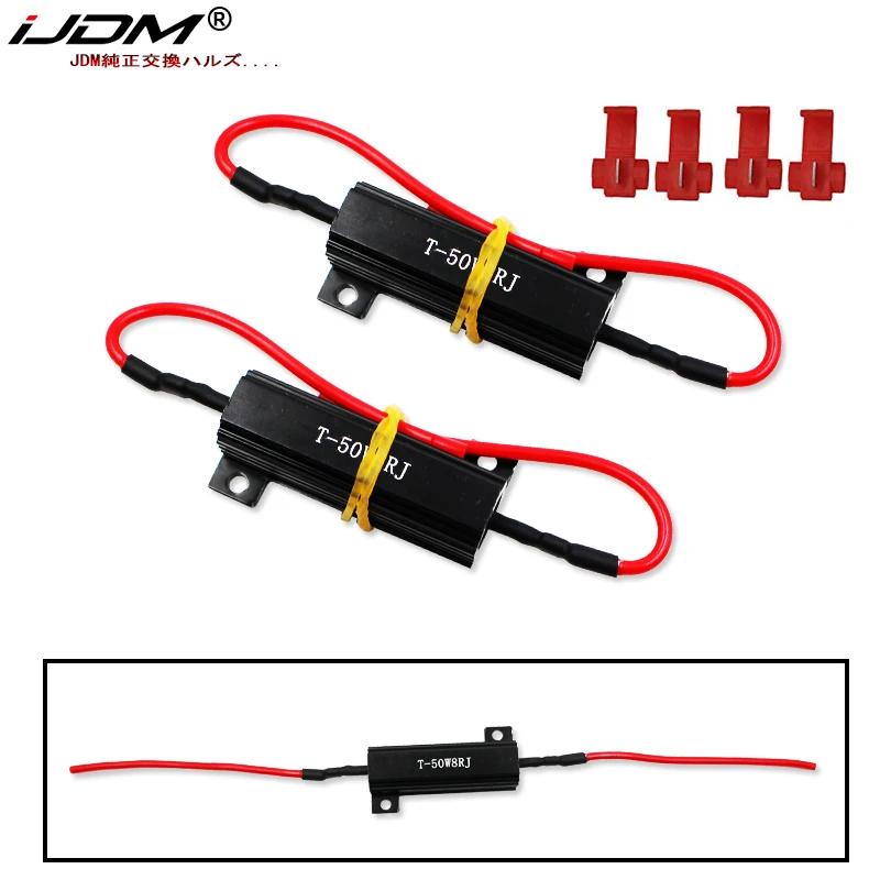 2pcs 50W 8-Ohm Load Resistors W/ 20cm Connect Wire For LED Turn Signal Light Bulbs Solve Fix Hyper Rapid Flash