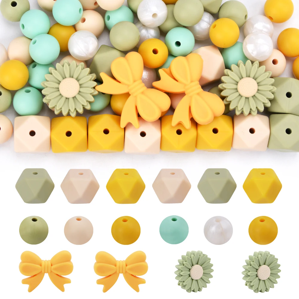 

LOFCA 66Pcs Silicone Loose Beads DIY Baby Teething Beads Bow Tie Beads Pacifier Chain Necklace Bracelet ToysJewelry Accessories