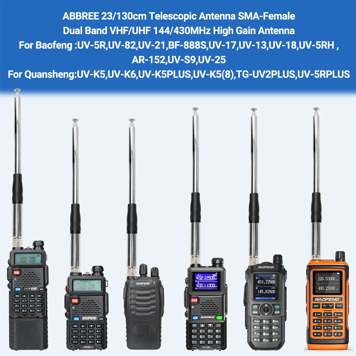 ABBREE Walkie Talkie SMA-Female/Male Antenna VHF/UHF Dual Band Antenna For Baofeng UV-5R BF-888S UV 17 21 PRO Quansheng UV-K5