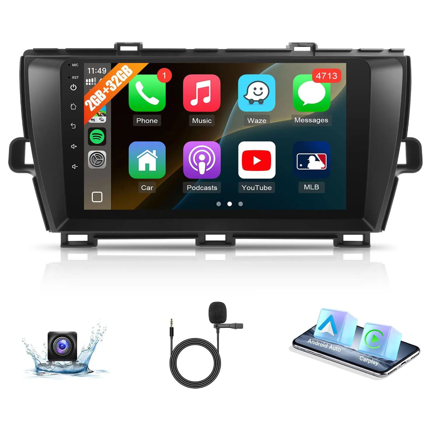 

9inch Touch Screen for Toyota Prius Car Stereo with Carplay Android Auto Bluetooth FM GPS WiFi SWC Camera(Non J.B.L Version)