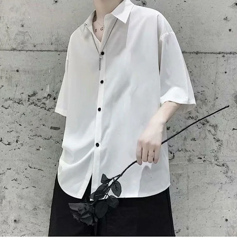 

Solid Short Sleeve Turn-down Collar Capable Shirts Simplicity Handsome Loose Formal Office Lady Casual Summer Men's Clothing