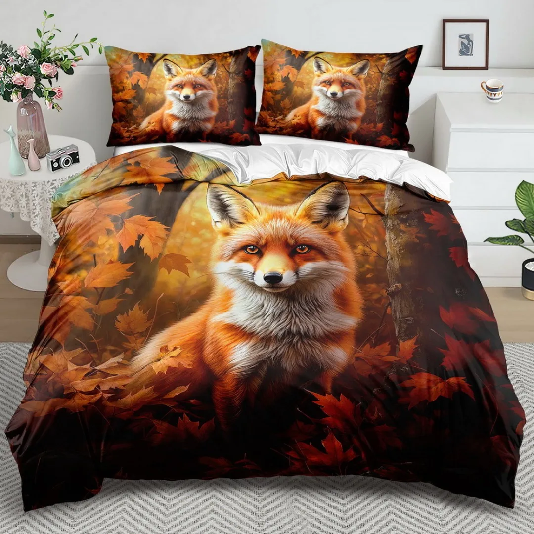 3pcs Enchanting Fox 3D Printed Bedding Set Cozy Comfortable Duvet Cover King Queen Twin Size Birthday Gift Bedroom Decoration