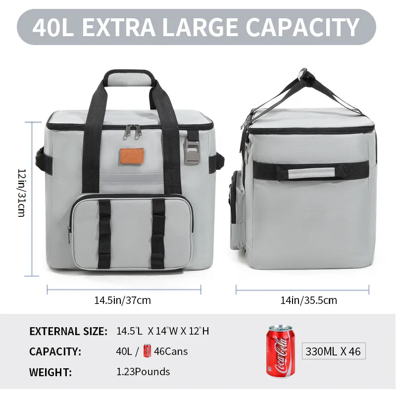 40L Thermal Food Carrier Bag for Women Large Insulated Cooler Tote with Zipper Portable Leakproof Picnic Bag for Camping Beach