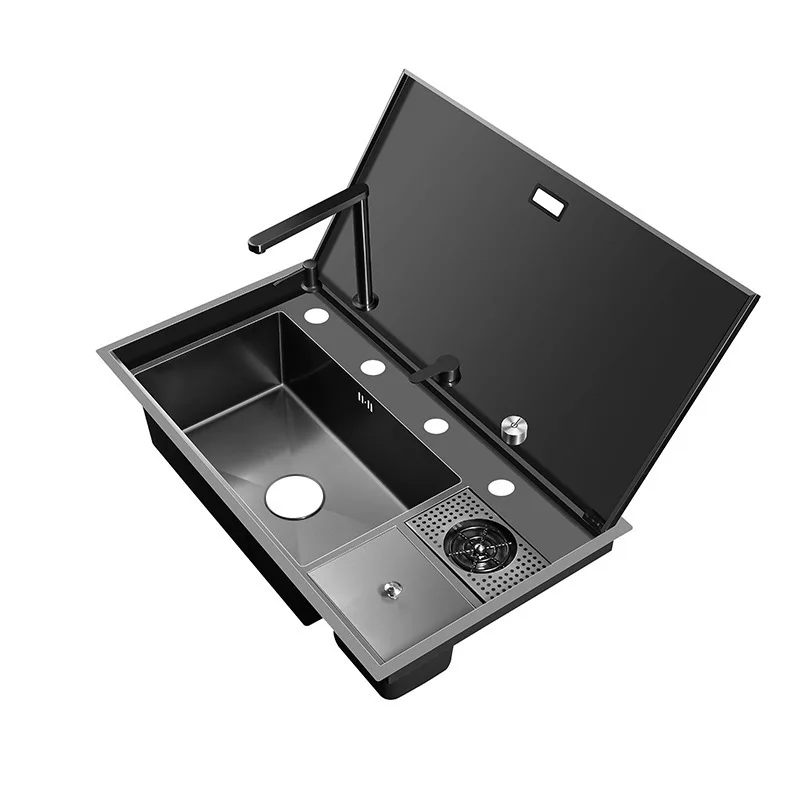 stainless steel invisible sink with lid cup washer kitchen water bar sink with trash can