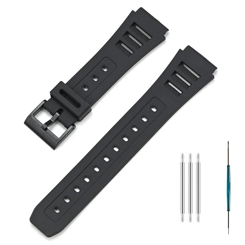 Für Casio W-740 Harz-Uhrenarmband, wasserdichtes Armband, Herren- und Damenarmband, 19 mm Gummi-Armband, Ersatz von Zubehör