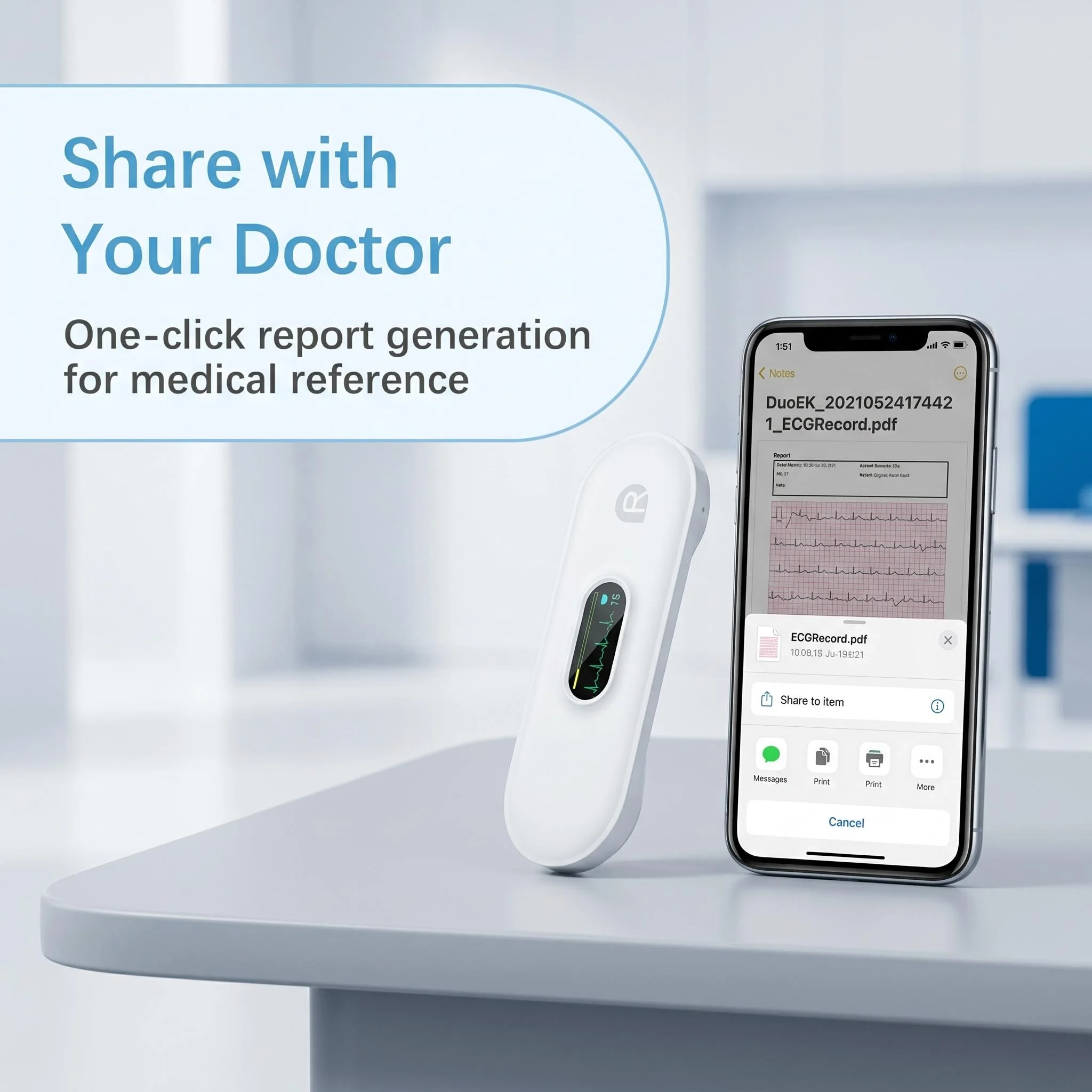 Moniteur ECG Bluetooth, suivi de la santé cardiaque, application gratuite, enregistrement portable, appareil portable