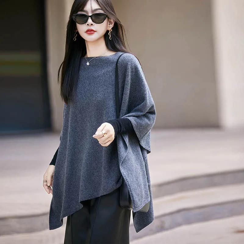 Yoyoselect 100% Merino Wool Women's Off The Shoulder Large Shawl Autumn Winter Soft Warm Chic Knitwear Loose Cashmere Cozy Tops