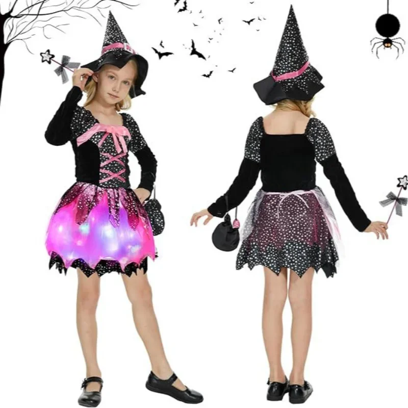 Neonate Halloween Witch Costume LED Light bambini Cosplay Vampire Princess Dresses bambini Dress Up Clothes Carnival Party Gift