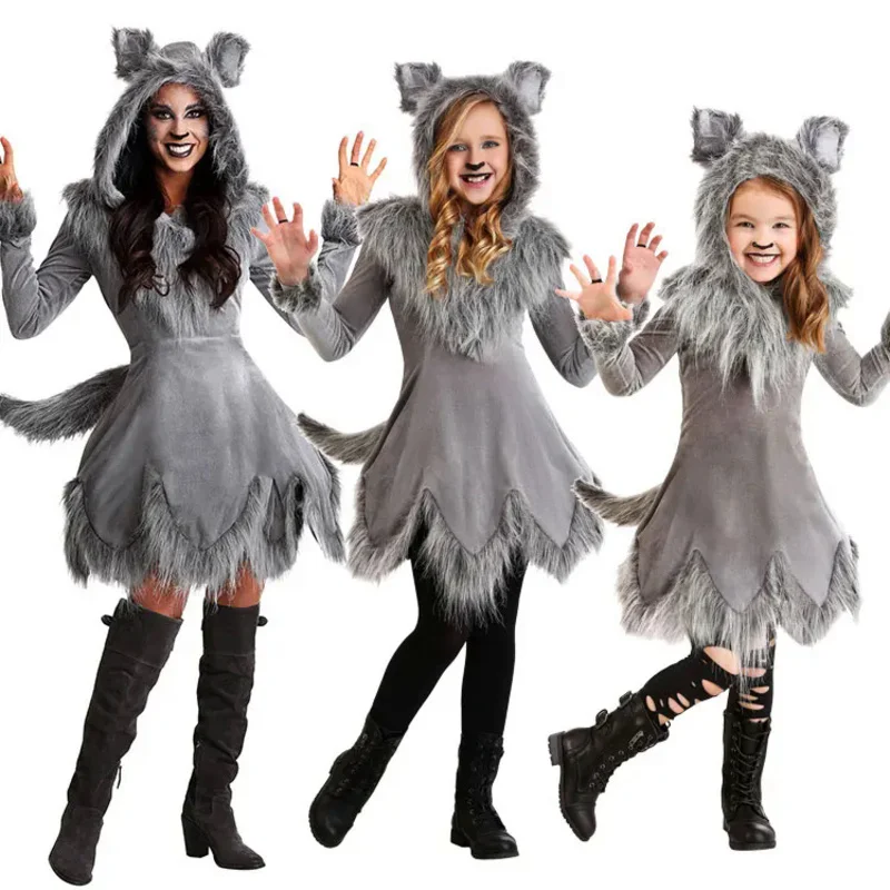 

Halloween Children's Day Fairy Tales Adult Children's Women's Big Grey Wolf Red Big Wolf Stage Performance Costume