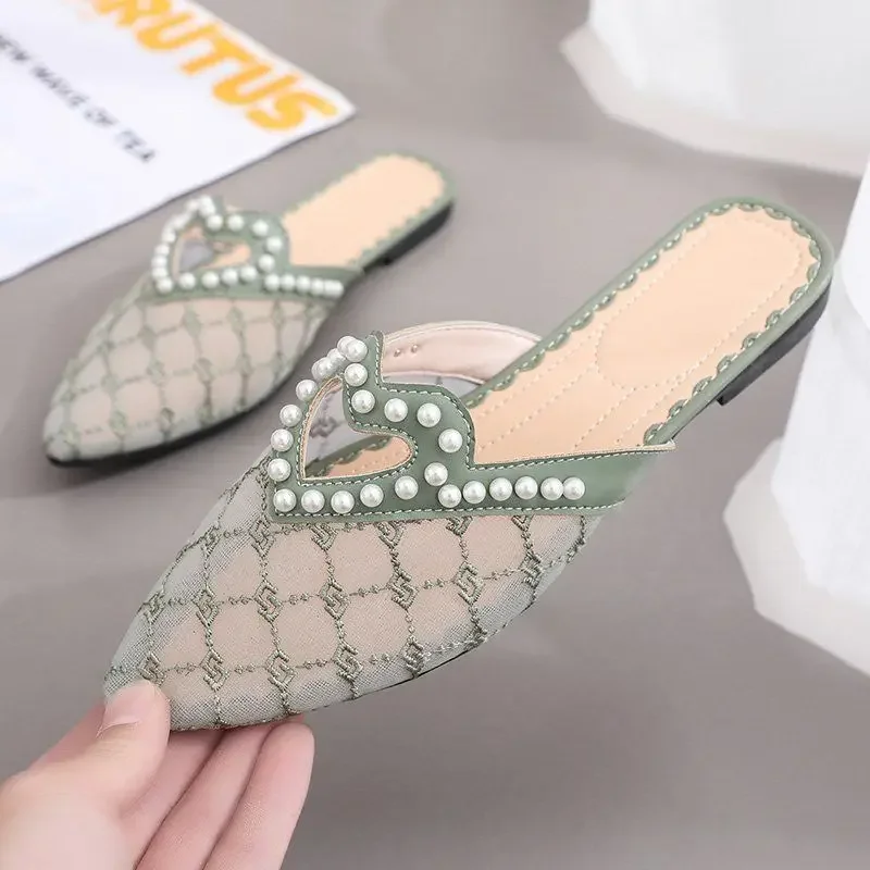 Soft Pearl Shoes Women\'s Slippers and Ladies Sandals Flat Slides Off White Outside Rubber Mules Luxury on Offer Waterproof Trend