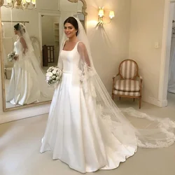 Classic Line A Backless Wedding Dress Square Collar Sleeveless Bridal Dress With Pocket Sweep Train Plum No Veil Customized 2025