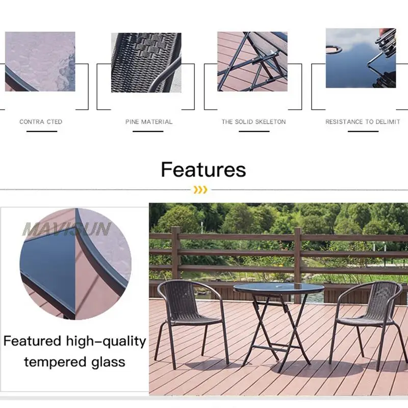 Small Folding Table For Apartment Outdoor Balcony Household Round Square Dining Table Milk Tea Shop Outside Tempered Glass Desk