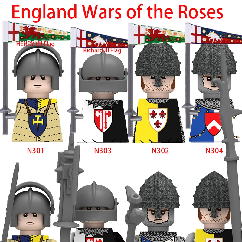 MOC England Wars Rose Soldier Building Blocks Napoleonic Military German Prussia Guard Infantry Knight Figures Weapon Bricks Toy