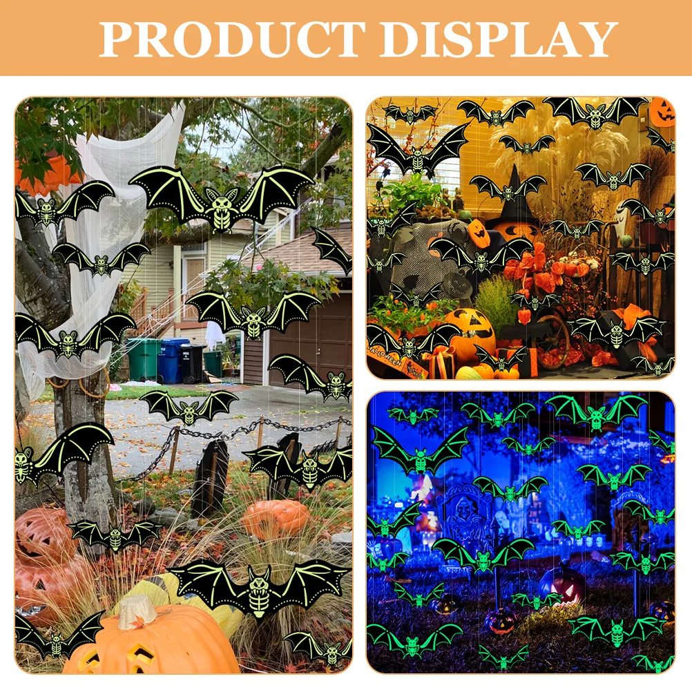 

1 Set Glow In The Dark Halloween Decorations Luminous Skull Bat Hanging Ornaments Outdoor Garden Party Festival Supplies Spooky