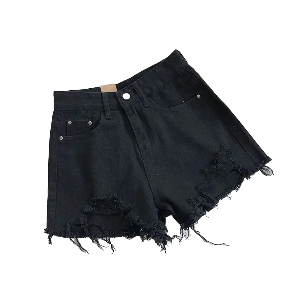 Pantalon short bleu clair ample microélasticité déchiré short polyvalent blanc pantalon large femme noir noir gris