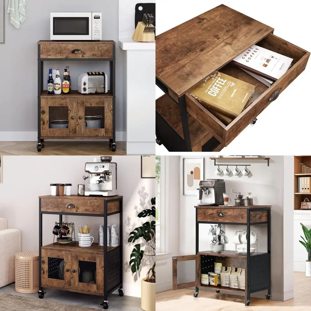 

Portable Coffee Station Table with Wheels for Living, Entry, Dining, and Kitchen Spaces