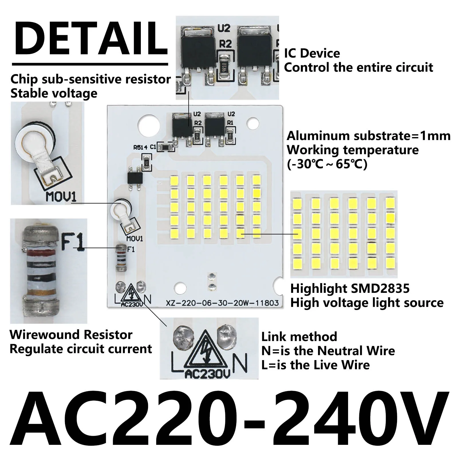 20W 30W 50W 100W LED Chip AC 220-240V Diode LED Floodlight SMD 2835 LED Lamp Board Light Source Retrofit Lamp Board Accessorie