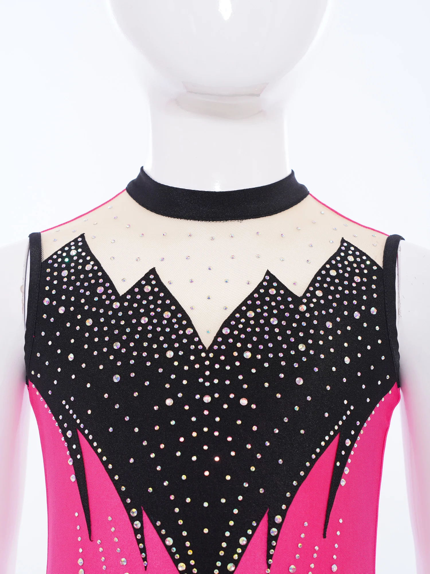 Body per bambina, balletto lirico, danza latina, ginnastica, performance sul palco, abbigliamento da ballo, senza maniche, strass, body in rete