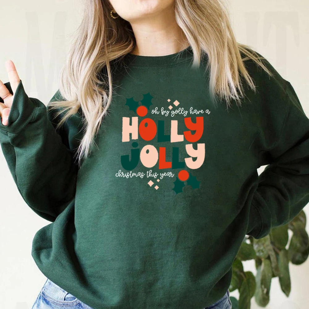 Sudadera con capucha de Navidad para hombre y mujer, suéter Unisex con cuello redondo, Estilo Vintage, de acebo y Jolly