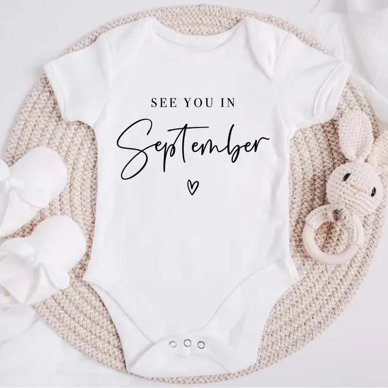 

See You in September Baby Clothes Custom Month Pregnancy Announcement Bodysuit Newborn Infant Romper Birthday Outfits