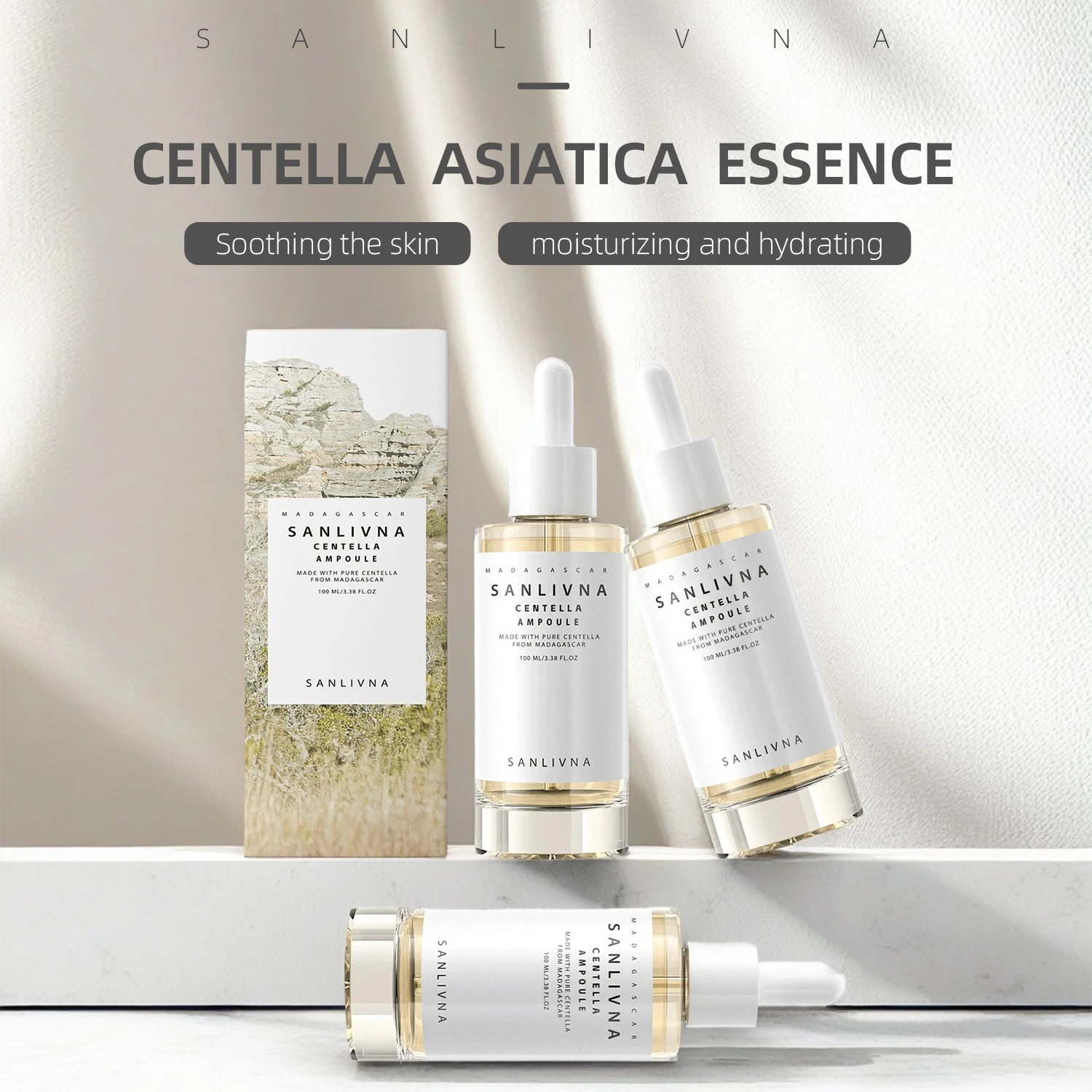 Madagascar Centella Asiatica Ampoule Korean Facial Moisturizing Serum Light Watery Texture Essence Houttuynia Cordata Anti-aging