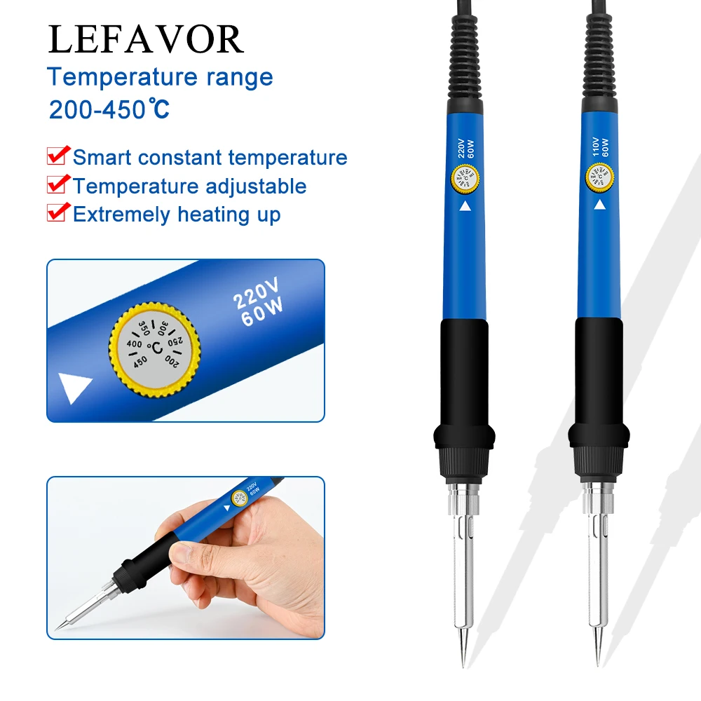 60W Portable Electric Soldering Iron Welding Irons Temperature Adjustable 220V 110V Welding Rework Station Soldering Tips