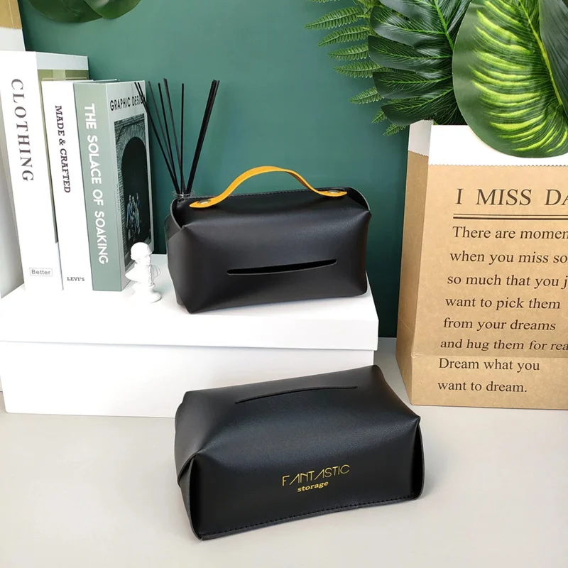 

TOPLIVING Simple PU Leather Tissue Case Desktop Napkin Pumping Paper Storage Box Foldable Paper Towel Container For Home Car Dec