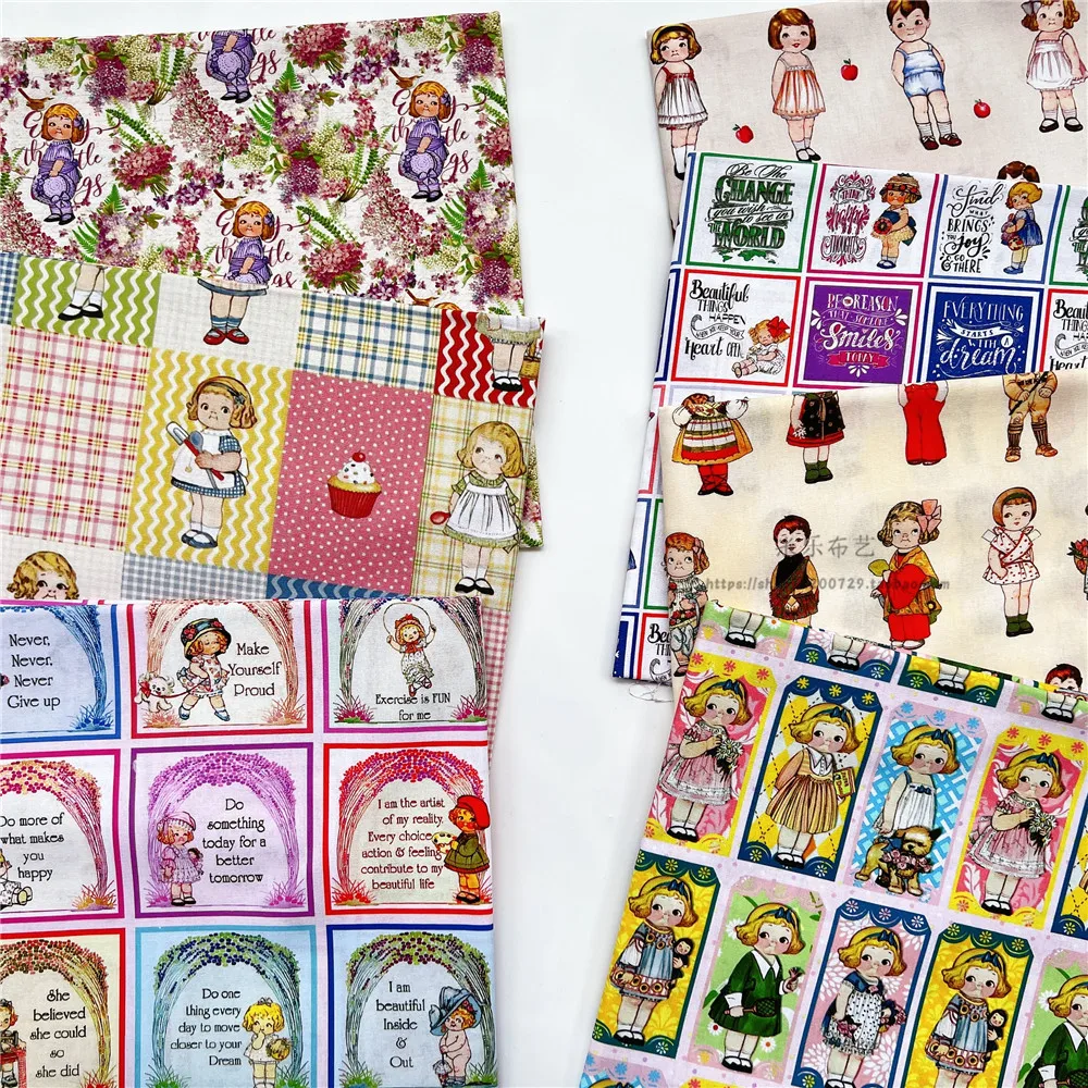 110CM Width Cartoon Girl Print Cotton Sewing Fabric By Meter DIY Quilting Needlework Material Sewing Dress Kids Clothes Fabrics