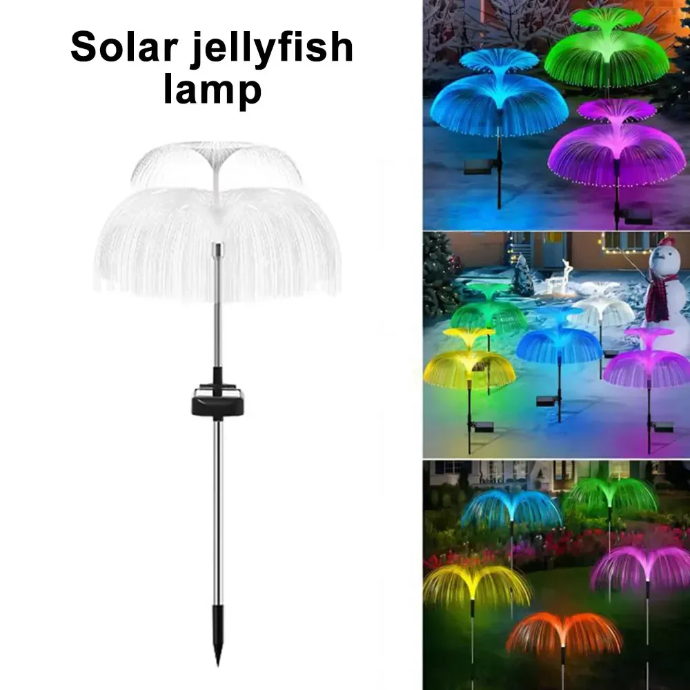 Luz Solar de doble Medusa, 7 colores degradados, lámpara LED de fibra óptica para jardín, decoración impermeable para exteriores, lámpara de tierra