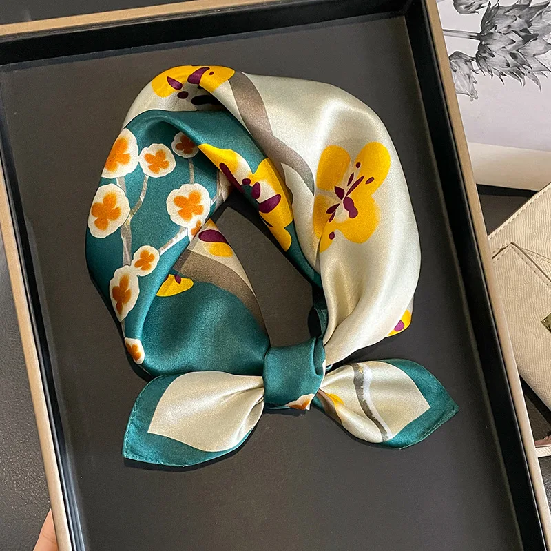 

100% Real Silk Scarf Women Design Square Small Luxury Brand Handkerchiefs Hair Ribbon Headband Neckerchief Female Bandana 2023