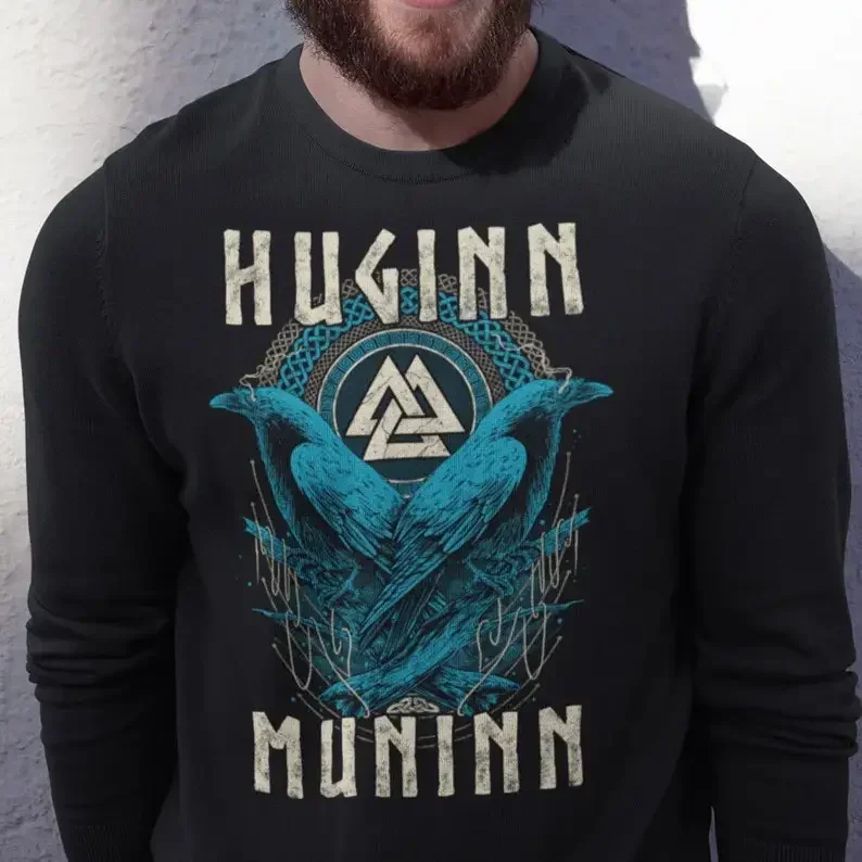 Nordic Myth Pagan Valknut Rune Odin Raven Huginn and Muninn Sweatshirt New 100% Cotton Casual Mens Clothes Fashion Streetwear