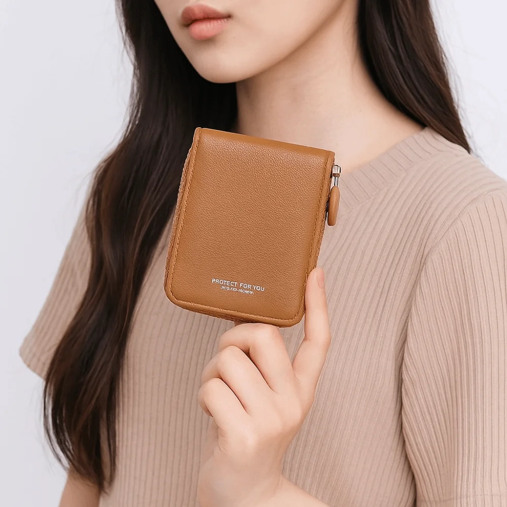 

Elegant Ultra Thin Women Short Wallet Zipper Multi-function PU Leather Card Holder Short Clutch Coin Purse Men